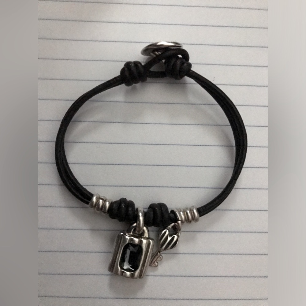 Uno de 50 dark brown leather Cord Bracelet with Silver key and lock Charms